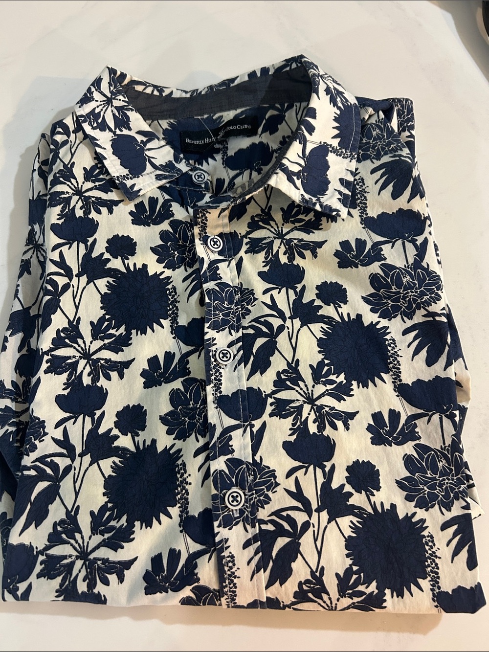 Beverly Hills Polo Club White Shirt with Navy Floral Print
